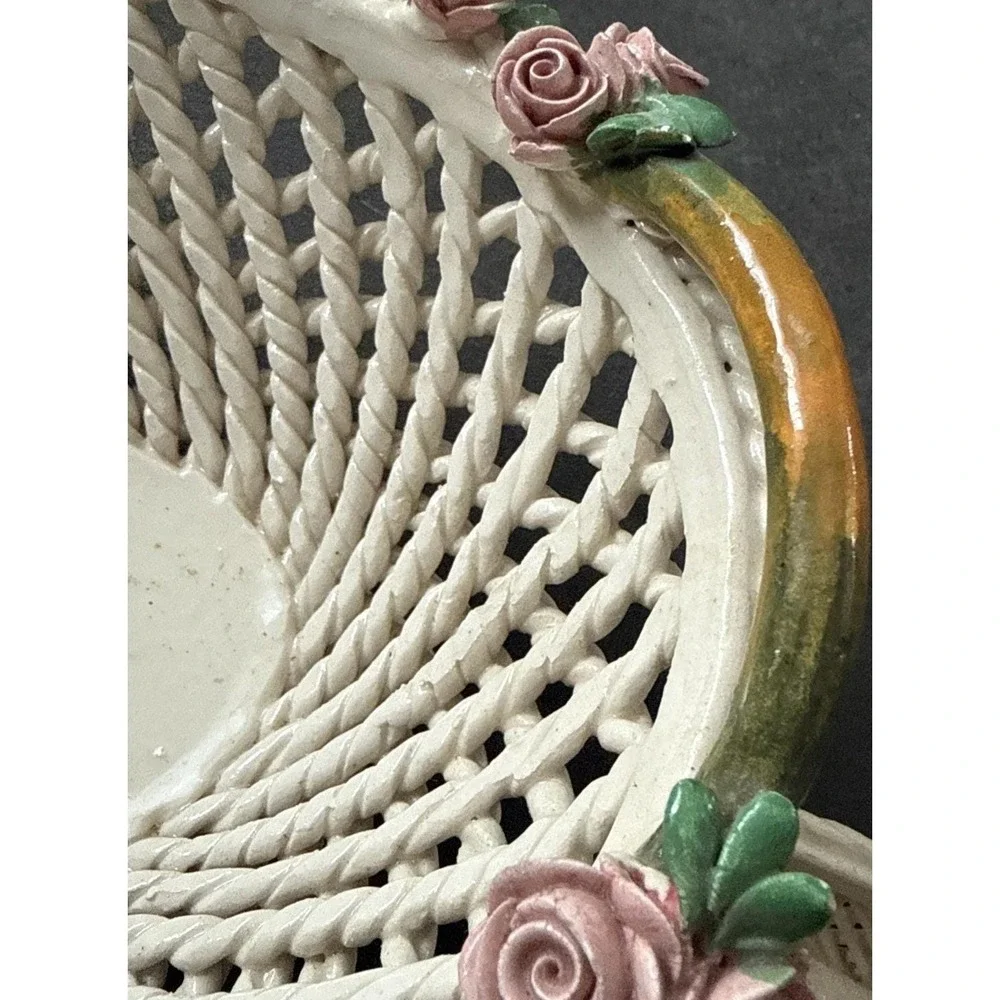 Vintage Woven Italy Campidomite Basket And Trinket Boxes Porcelain (belleek??)